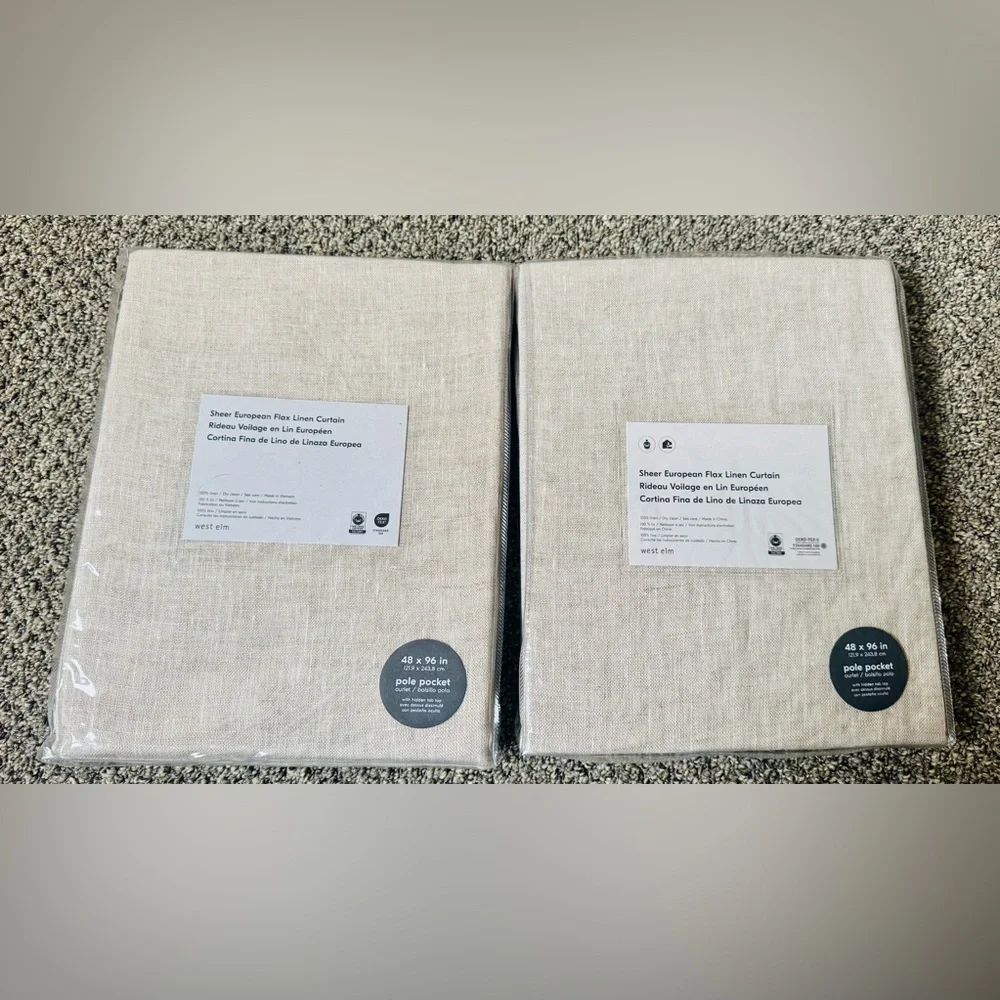 West Elm Sheer European Flax Linen Curtain 48 x 96” Set Of 2 NWT